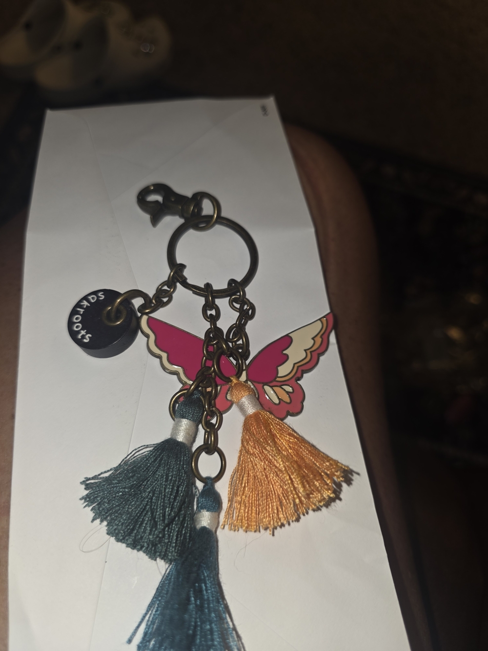 Sakroots Butterfly Tassel Keyring in Pink, Teal & Orange